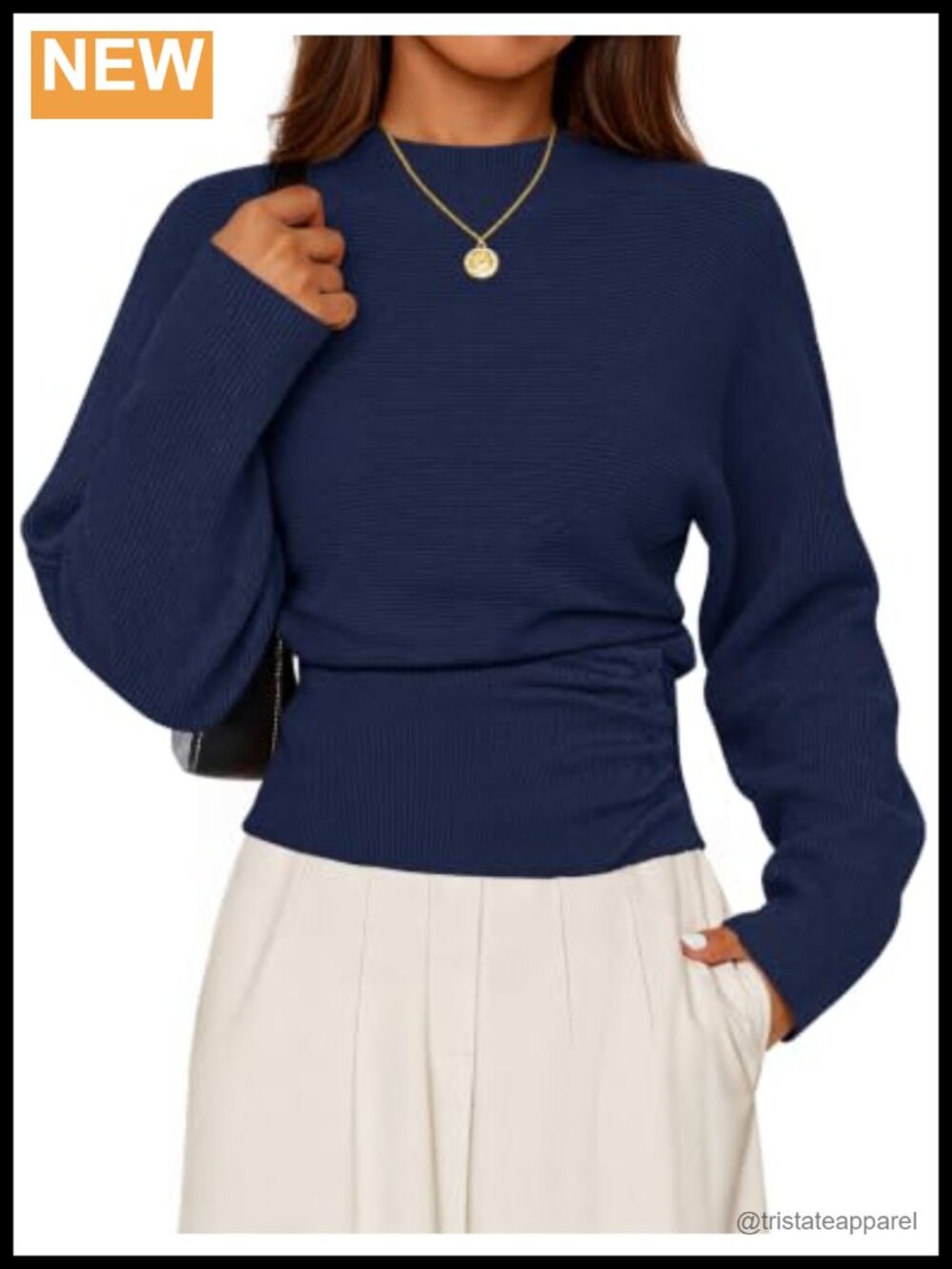 Womens Batwing Sleeve Sweater Mock Neck Knit Pullover